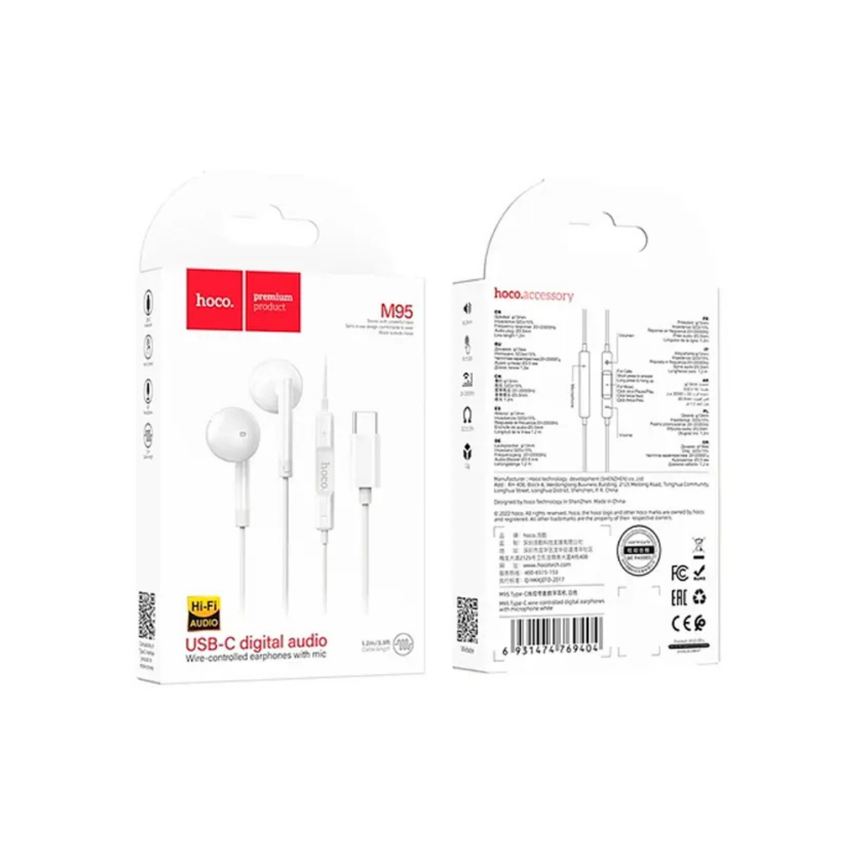 Audífonos cableado Hoco M95 Tipo C Blanco